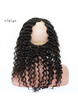 Elwigs Pre Plucked 360 Lace Frontal With Baby Hair 100% indian Remy Human Hair deep wave Natural Black 10-22inch
